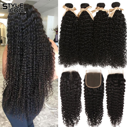 Malaysian Kinky Curly Bundles With Closure Curly Human Hair Bundles With Closure Styleicon 3 Bundles Curly Bundles With Closure