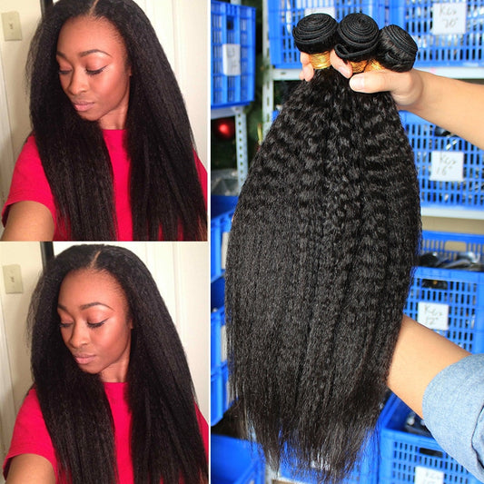 Kinky Straight Hair Brazilian Virgin Hair Weave Bundles Coarse Yaki 100% Human Hair 2&3 Bundles With Closure Dolago Extensions