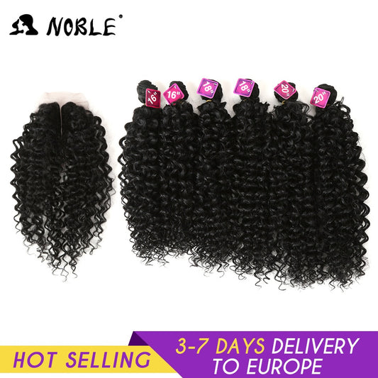 Noble Synthetic Hair Weave 16-20 inch 7Pieces/lot Afro Kinky Curly Hair Bundles With Closure African lace For Women hair Extensi