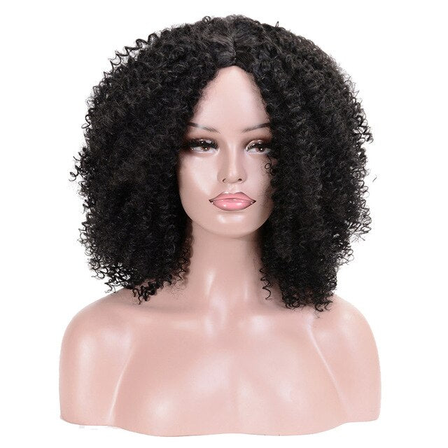 MSIWIGS Women's Short Afro Kinky Curly Wigs Ombre Brown Synthetic Middle Part Nature Hair Black Daily Party Headgear with Clips