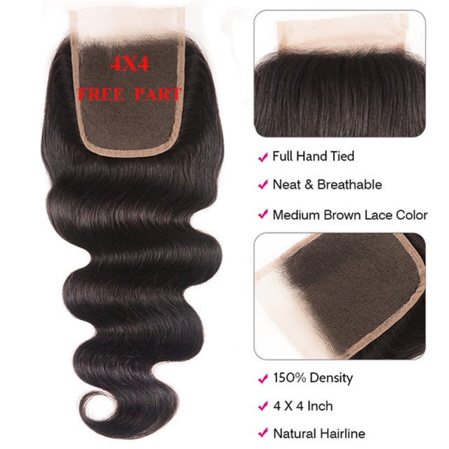 UNICE Hair Body Wave Bundles With 5X5 HD Lace Closure Human Hair Bundles With 4*4 Lace Closure 8-30" Brazilian Hair Weave Bundle