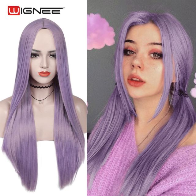 Wignee Long Straight Synthetic Wig Ombre Purple Hair For Women Middle Part Hair Heat Resistant Fiber Party Daily Bundle Hair Wig