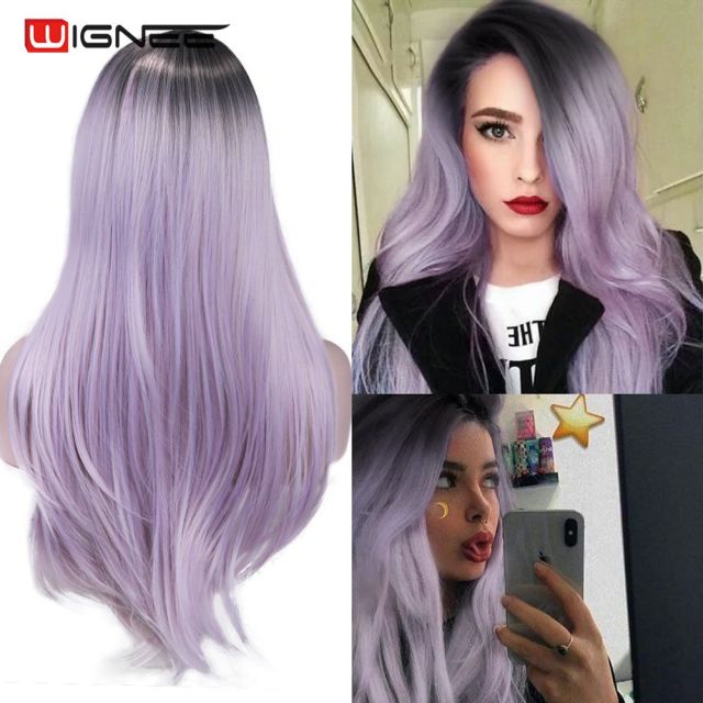 Wignee Long Straight Synthetic Wig Ombre Purple Hair For Women Middle Part Hair Heat Resistant Fiber Party Daily Bundle Hair Wig