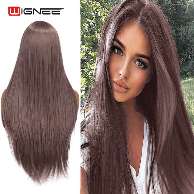 Wignee Long Straight Synthetic Wig Ombre Purple Hair For Women Middle Part Hair Heat Resistant Fiber Party Daily Bundle Hair Wig