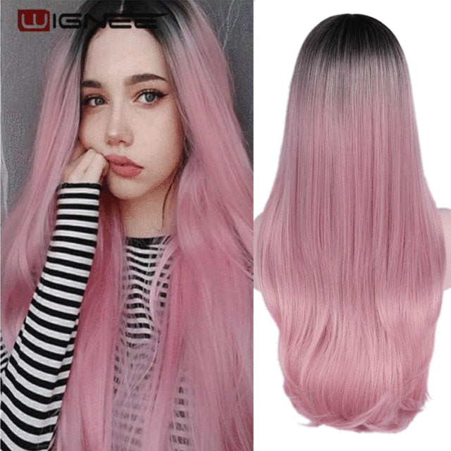 Wignee Long Straight Synthetic Wig Ombre Purple Hair For Women Middle Part Hair Heat Resistant Fiber Party Daily Bundle Hair Wig