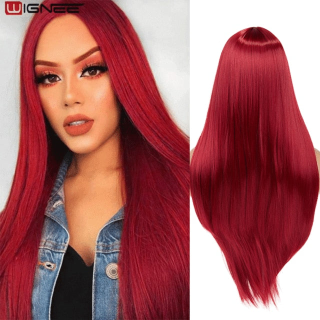 Wignee Long Straight Synthetic Wig Ombre Purple Hair For Women Middle Part Hair Heat Resistant Fiber Party Daily Bundle Hair Wig