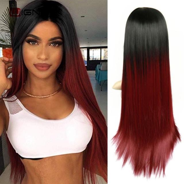 Wignee Long Straight Synthetic Wig Ombre Purple Hair For Women Middle Part Hair Heat Resistant Fiber Party Daily Bundle Hair Wig