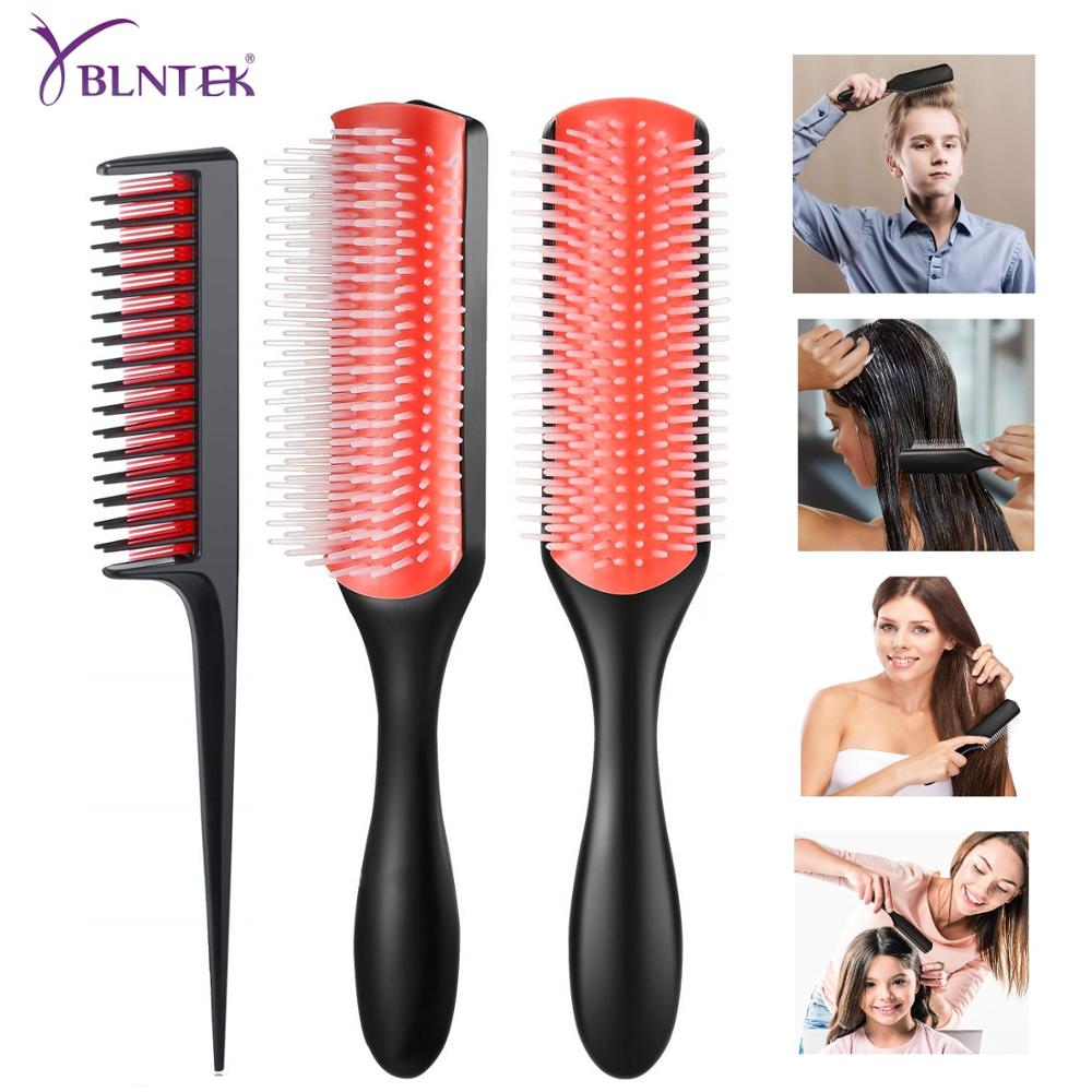 YBLNTEK Hair Comb 9-Row Detangling Hair Brush Rat Tail Comb Styling Hairbrush Straight Curly Wet Hair Scalp Massage Brush Women