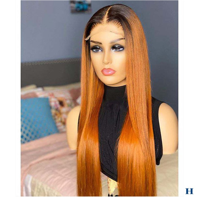 180% Straight 1b/27 Ombre Synthetic Hair Wig For Women 2 Color Honey Blonde Lace Front Fiber wigs Natural Hairline