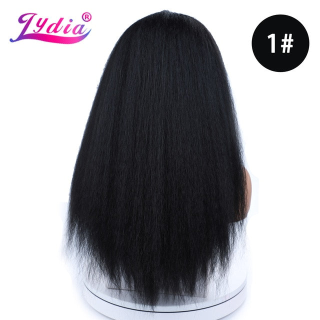 Lydia Long Kinky Straight Headband Synthetic Hair Wigs For African American Women Natural Black 16-22 Inch Kanekalon Afro Wig