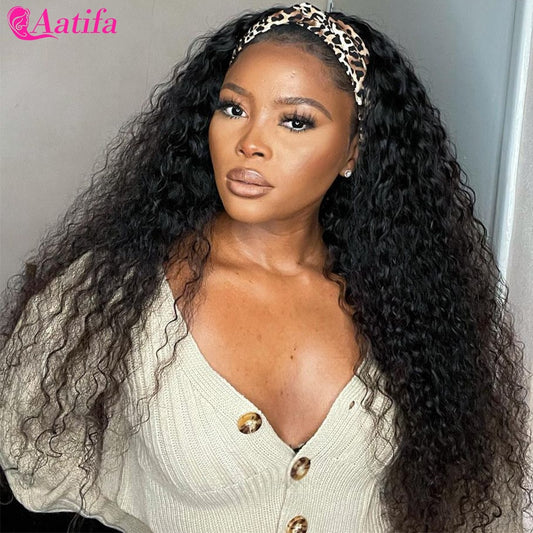 Water Wave Headband Wig Curly Human Hair Wigs For Black Women Brazilian Body Wave Headband Wig Remy Deep Wave Human Hair Wigs