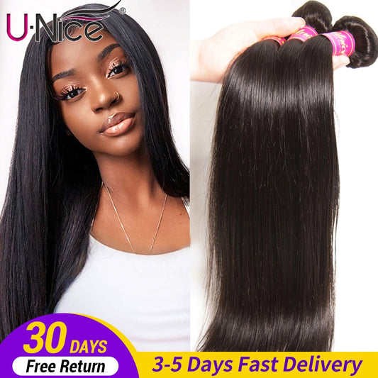 UNICE HAIR Peruvian Straight Hair Bundles Natural Color 100% Human Hair Extensions 8-30" Virgin Hair Weave 1/3/4 Bundles