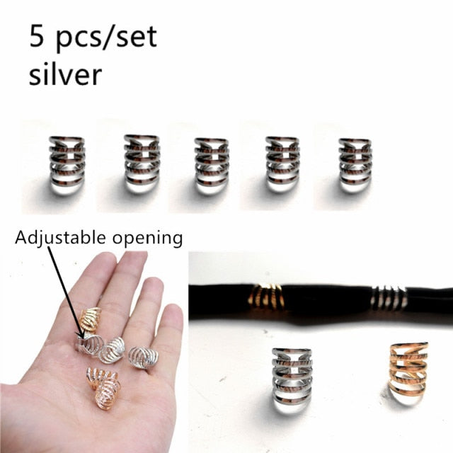 Vintage silver adjustable viking hair dread Braids dreadlock beard Beads cuffs clips for Hair Rings women men accessories