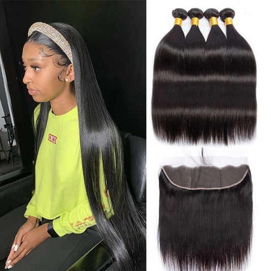 Magic Wave 30 32 34 40 Inch Straight Brazilian Hair Weave Bundles With Frontal Human Hair Bundles With Closure Remy Hair Extensi