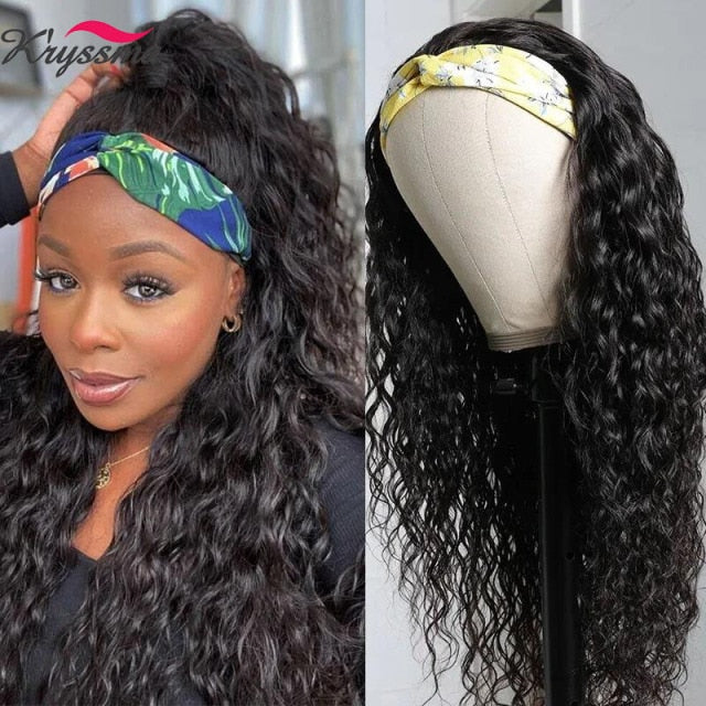 Kryssma Curly Headband Wig Long  Curly Synthetic wigs natural looking headband Wigs For Black Women Heat Resistant Fiber Hair