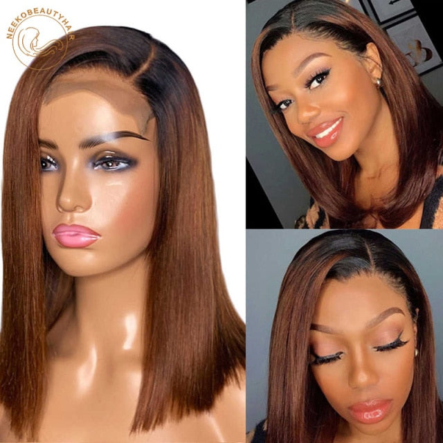 Red Bob Lace Front Wig 13X4 Colored Human Hair Lace Frontal Wigs Ombre 1B/27 Honey Blonde Ginger Burgundy 99J Short Bob Wigs