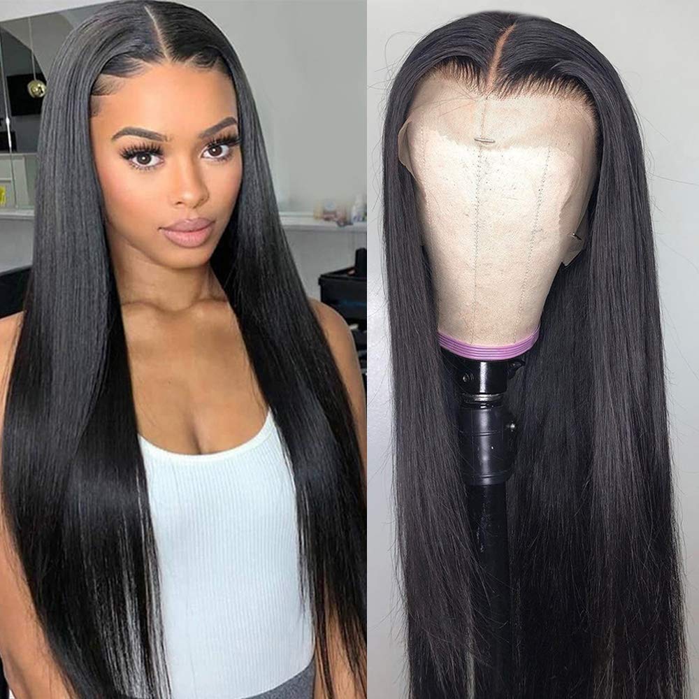 Puromi 13x1 6x1 Middle Part Lace Wigs Brazilian Non-Remy Straight Human Hair Wigs T Lace Part Wig for Black Woman Pre Plucked