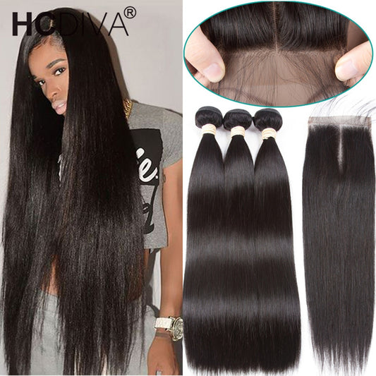 Bone Straight Hair Bundles With Closure Brazilian Human Hair Bundles With Closure 3 Bundles With Closure Remy Human Hair Bundles