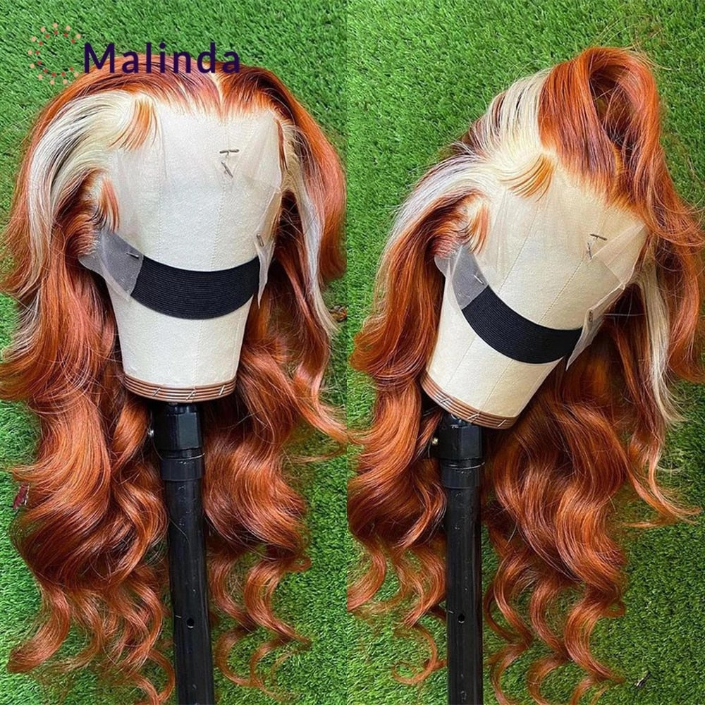 Lace Front Human Hair Wigs Ginger Human Hair Wig Highlights 30 Inch Body Wave Lace Front Wig 613 Blonde Human Hair Wig For Women