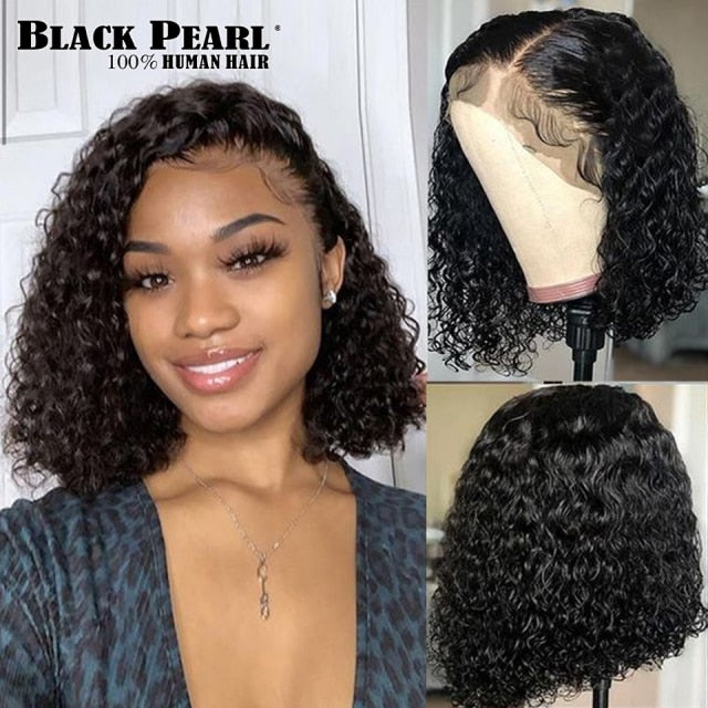 Black Pearl 13X4 Cut Bob Wig Short Lace Front Human Hair Wigs Brazilian Straight Bob Wigs Remy Deep Curly Lace Frontal Wig