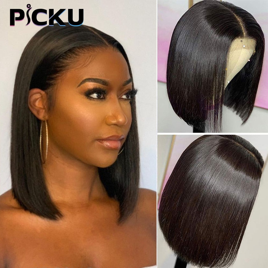 Straight Bob Wig Short Lace Front Wig Human Hair Pre Plucked HD Transparent Lace Wig 8-16 Inch Blunt Cut Lace Wig 150 Density