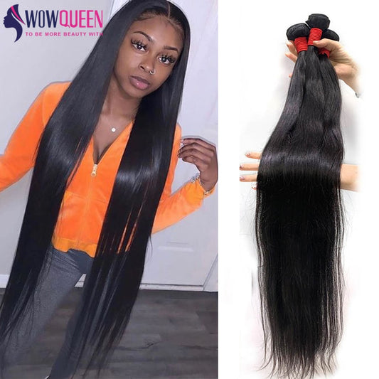 36 38 40 Inch Bone Straight Hair Bundles WOWQUEEN 100% Human Hair Bundles Remy 30 Inch Bundles Soft Brazilian Hair Weave Bundles