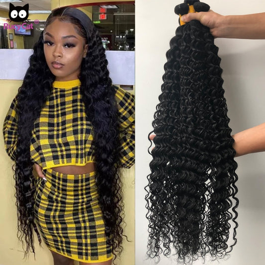 36 38 40 Inch 100% Human Hair Bundles RucyCat Deep Wave Bundles Brazilian Hair Weave Bundles 30 Inch Bundles Remy Human Hair