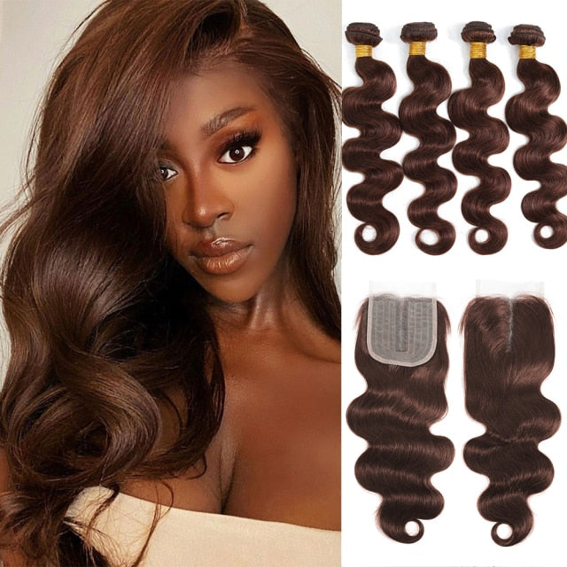 Colored Brazilian Body Wave Hair Weave 3/4 Bundles With Closure Blonde 1B/4/27 Remy Ombre Human Bundles With T Lace Closure