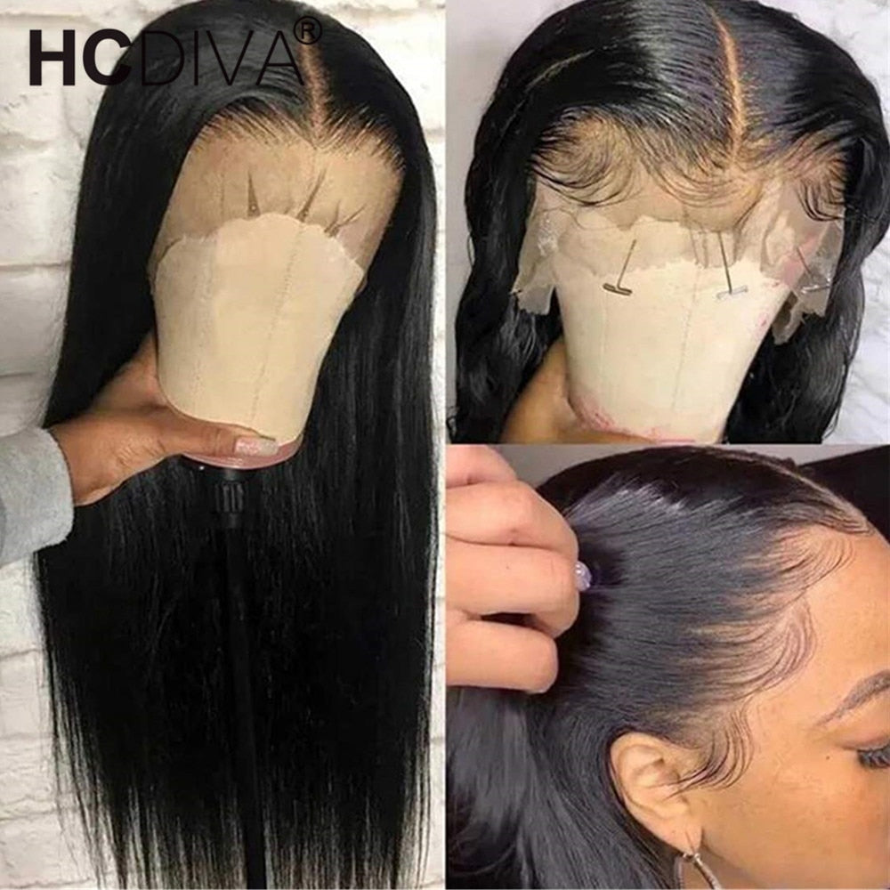 Middle Part Lace Wig 42inch13x4 Lace Front Wig T Part Lace Wig Remy Brazilian Straight Human Hair Wig Pre Plucked With Baby Hair