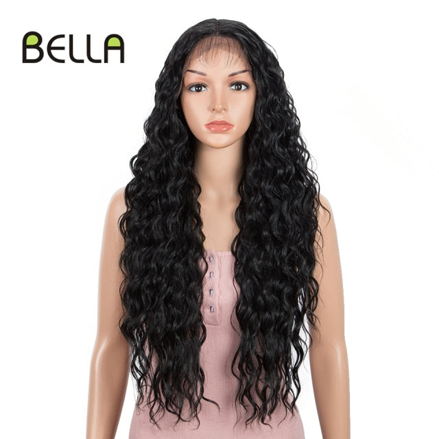 BELLA Lace Front Wig Synthetic Deep Wave Curly Synthetic Lace Front Wig Blonde Pink 22 Color 30 Inch Hair Wigs For Women Cosplay