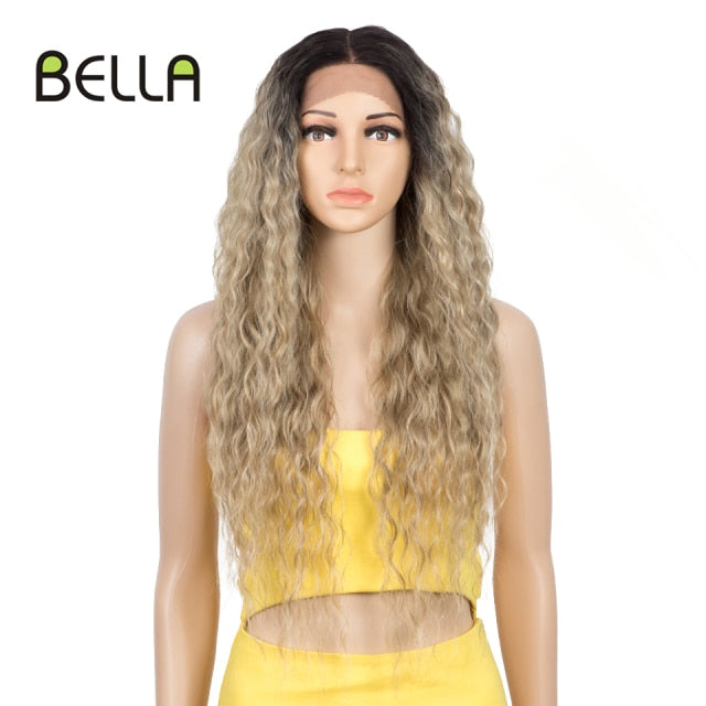 BELLA Lace Front Wig Synthetic Deep Wave Curly Synthetic Lace Front Wig Blonde Pink 22 Color 30 Inch Hair Wigs For Women Cosplay