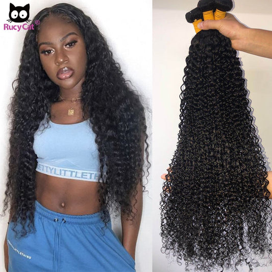 Rucycat 30 Inch Bundles Indian Curly Hair Bundles 100% Top Human Hair Bundles 26 28 30 Inchs No Shedding Human Hair Extensions