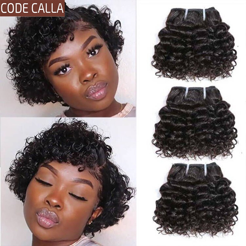 Short Kinky Curly Hair Weave Bundles CodeCalla Cheap Wholesale Price Indian Remy Human Hair Extensions Natural Black Brown Color