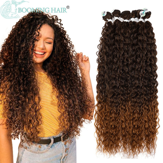 Kinky Curly Hair Bundles Synthetic Hair Extensions Blonde Two Tone Color Hair Weave Bundles Thick 300g For Women Free Shipping