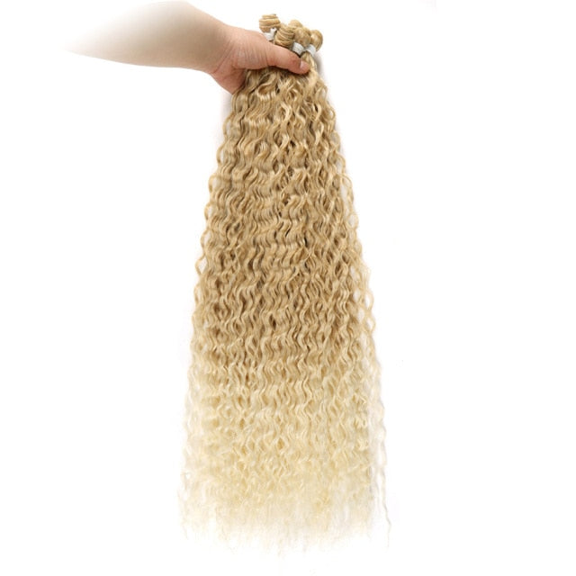 Kinky Curly Hair Bundles Synthetic Hair Extensions Blonde Two Tone Color Hair Weave Bundles Thick 300g For Women Free Shipping