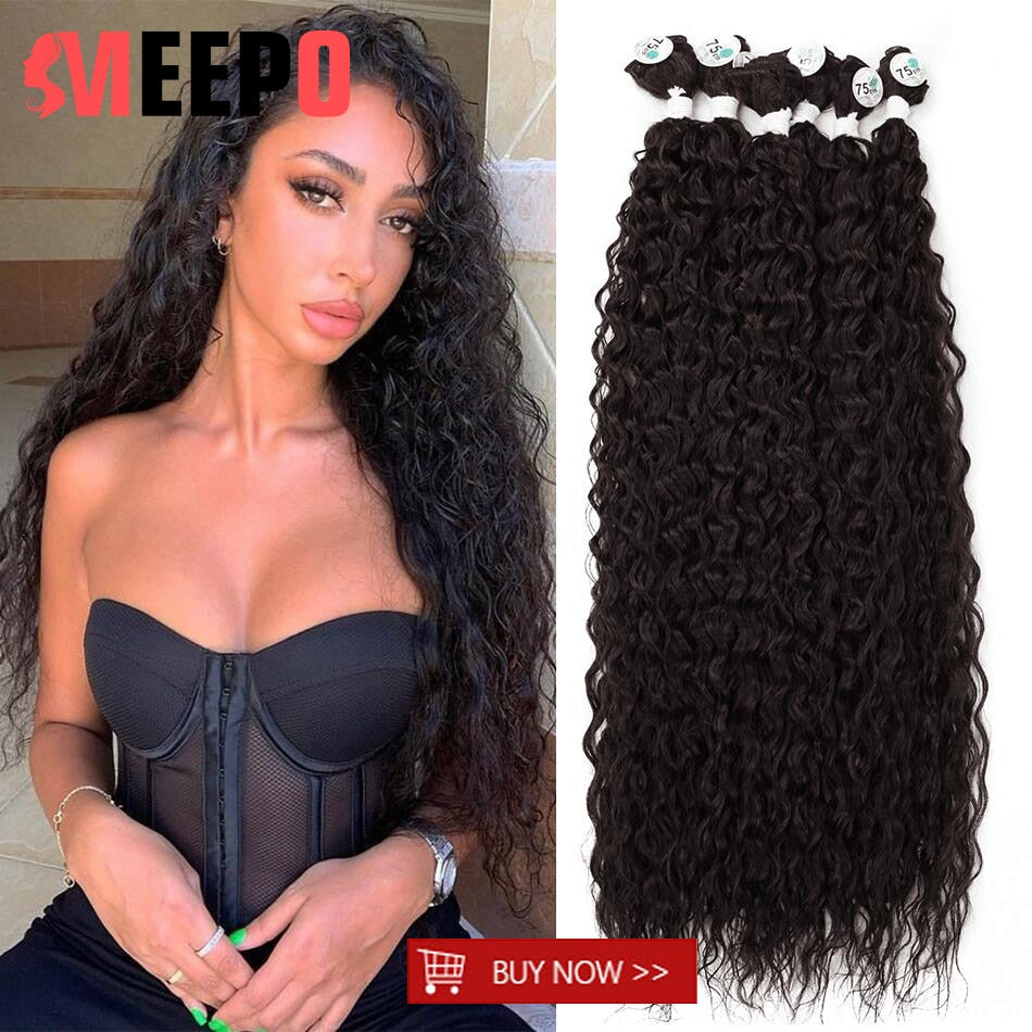 Meepo Ombre Blonde Kinky Curly Hair Extensions Synthetic Curly Hair Bundles Super Long 28-32Inch 3/6/9 Pcs Weave Hair Tress Fake