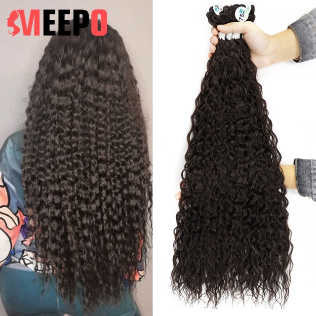 Meepo Ombre Blonde Kinky Curly Hair Extensions Synthetic Curly Hair Bundles Super Long 28-32Inch 3/6/9 Pcs Weave Hair Tress Fake