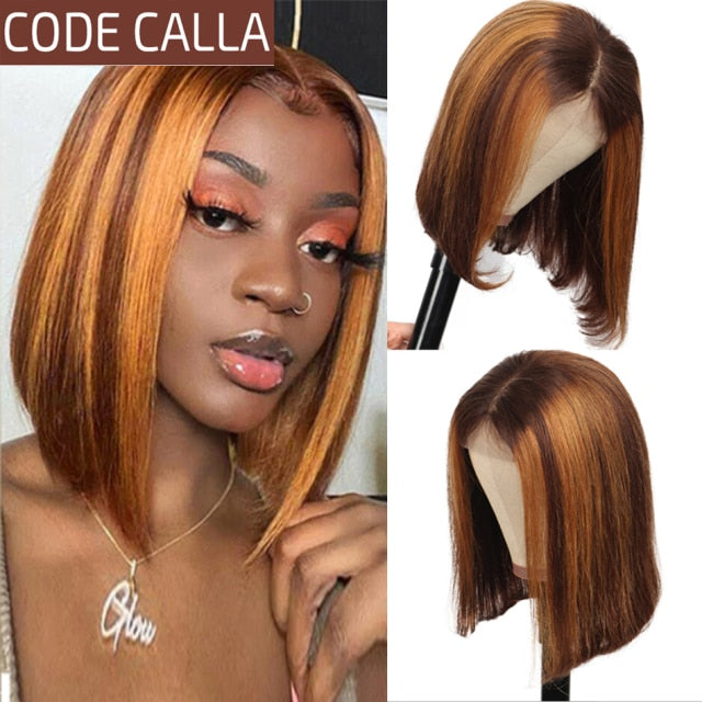 Highlight Wig Human Hair Bob Wig Straight 13x4 Lace Front Human Hair Wigs Brazilian Remy Colored Short Bob Ombre Human Hair Wigs