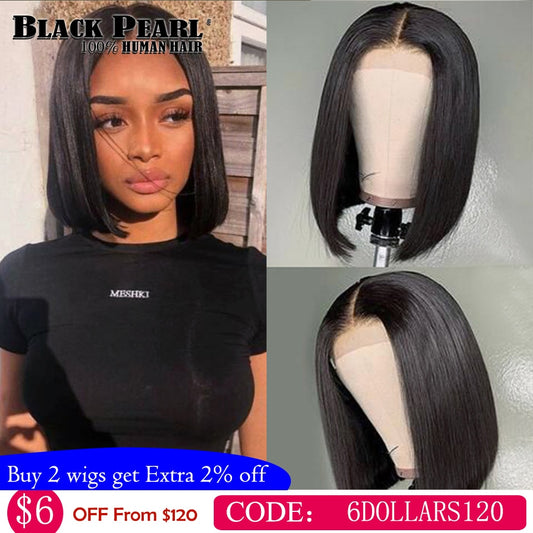 Black Pearl 13X4 Cut Bob Wig Short Lace Front Human Hair Wigs Brazilian Straight Bob Wigs Remy Deep Curly Lace Frontal Wig