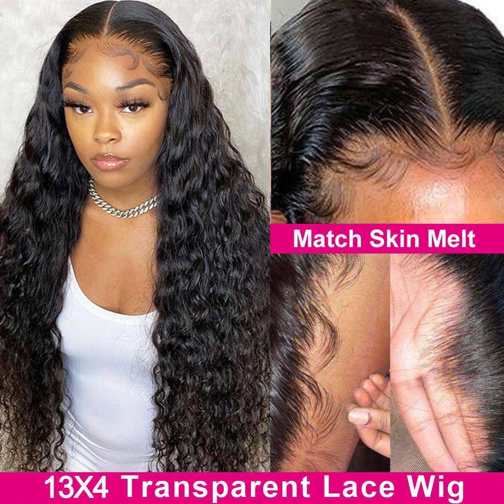 30 Inch Deep Wave13x6 Transparent Lace Front Wig Human Hair For Women Brazilian Full Water Curly 5X5 HD Lace Frontal Closure Wig