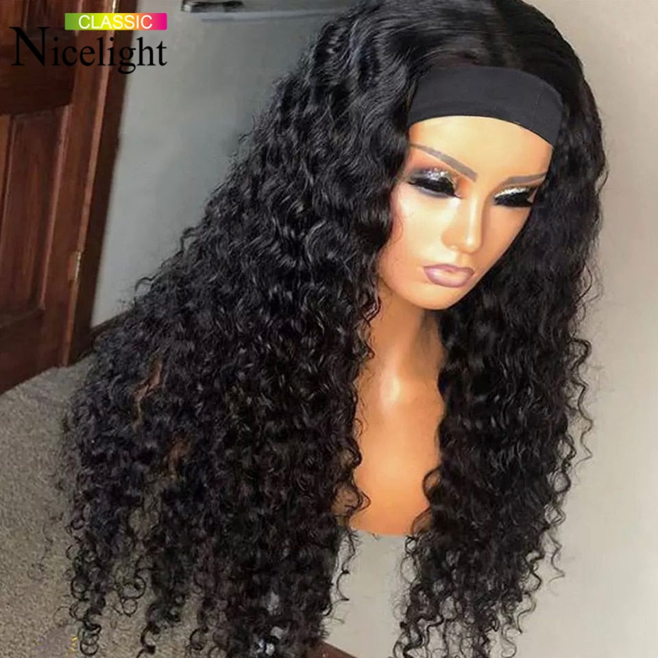 Deep Wave Headband Wigs Human Hair Wig Grip Headband Nicelight Brazilian Curly Headband Wigs Glueless Remy Fit All Size Head