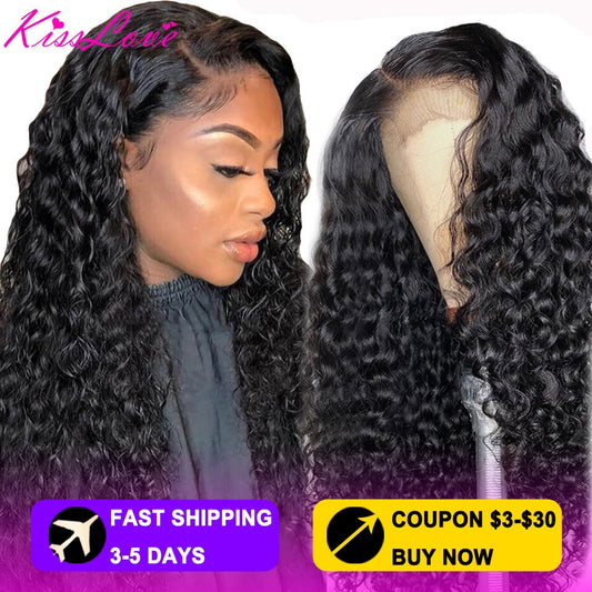 KissLove Deep Wave 13x6/13x4 Lace Front Human Hair Wigs for Black Women Prepluck Glueless Brazilian HD5x5 Swiss Lace Closure Wig