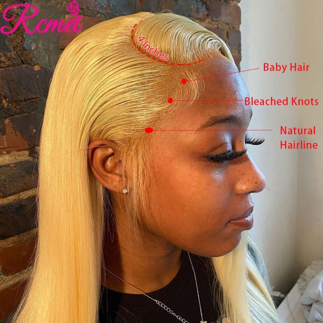 38'' 13x4 Glueless 613 Lace Front Human Hair Wigs Honey Blonde 613 HD Lace Front Wig Brazilian Straight Pre Plucked Remy 150
