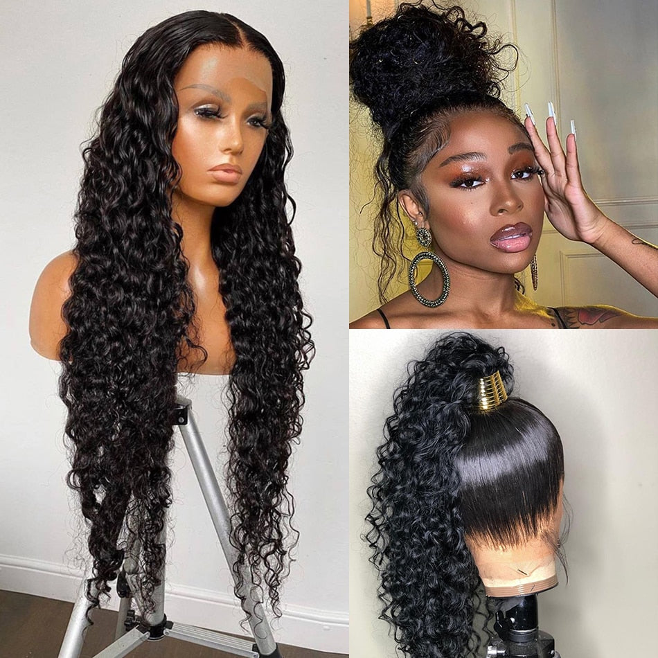 360 HD Lace Frontal Wig 30 Inch Water Wave 13x4 Lace Front Wig Human Hair Wigs Deep Curly Glueless Virgin Brazilian 180% Density