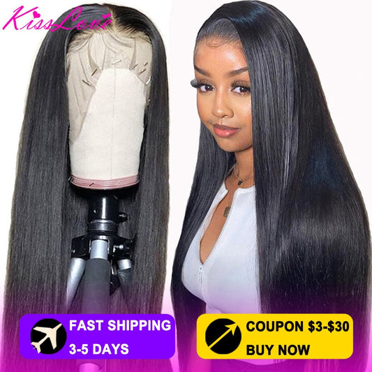 13x6/13x4 Lace Frontal Human Hair Wigs Pre Plucked Glueless Brazilian Straight HD Transparent Lace Closure Wigs with Baby Hair