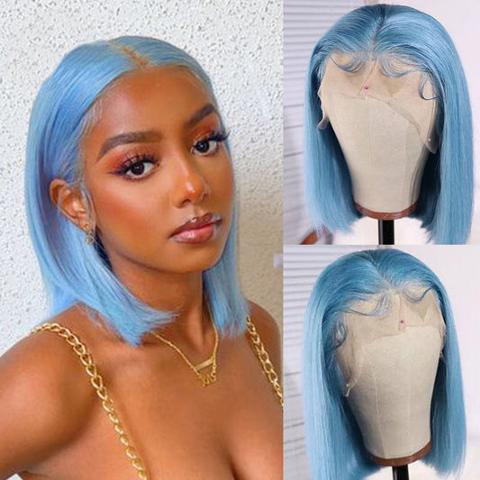 13x4 Transparent Lace Frontal Wigs Human Hair Pre Plucked 613 Blue Ginger Grey Green Short Bob Wigs For Black Women Remy