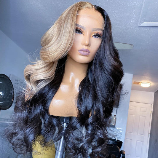 Black With Blonde Red Human Hair Ombre 13x6 Transparent Lace Front Wig Hair Wigs For Black Women Body Wave Lace Frontal Wigs