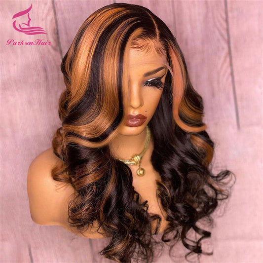 Blonde Highlight 13x6 Lace Front Human Hair Wigs HD Transparent Lace Wig Brazilian Body Wave Ombre Colored Hair Remy Parksonhair