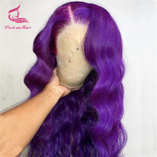 Violet Purple Color Wig 13x6 HD Transparent Lace Front Human Hair Wigs Body Wave Lace Frontal Wig for Black Women Remy Parksonha