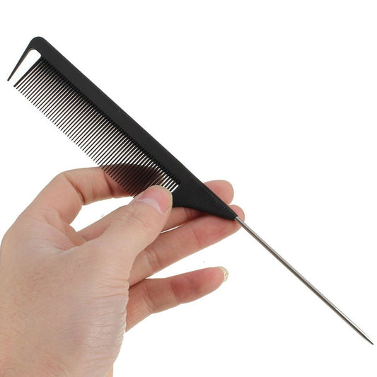 Hot Fashion Black Fine-tooth Comb Metal Pin Anti-static Hair Style Rat Tail Comb 220x28x4mm Hair Styling Beauty Tools